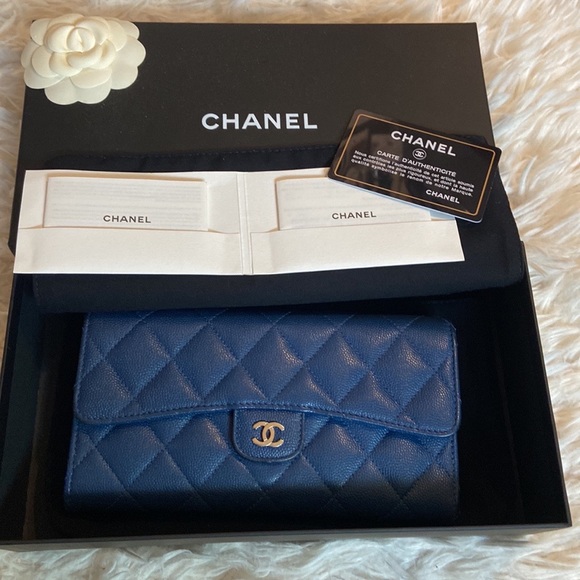 CHANEL Accessories - Blue Caviar Iridescent Classic Flap Chanel Wallet